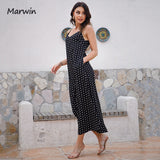 Christmas Gift Marwin Simple Casual Fashion Spaghetti Strap Long Women Dot Printing High Street Holiday Style Mid-Calf Pockets Dresses Vestidos