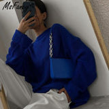 Christmas Gift Msfancy Fall Sweaters Women Korean Fashion Blue O-neck Knitted Oversized Pullovers 2021 Long Sleeve Casual Tops