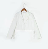 Kukombo New Short Striped Blazer With Bowknot Women Fashion Street Single Button Suit Office Lady Simple Casual Slim Sexy Deep V Blazers