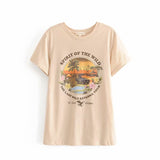 Kukombo Vintage Beige Spirit Of The Wild Summer Tshirt O Neck Cotton Sunset Coco T-Shirt Girls Streetwear Designer Ins Bloggers Style