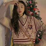 Kukombo Love Printed Y2k Sweater Vest Women Autumn New Vintage V-Neck Sweaters Tops Korean Fashion Cropped Knitted Vest Female