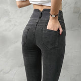 Christmas Gift New High Waist Velvet Thick Jeans Female Winter Skinny Stretch Warm Jeans Pants Mom Black Denim Trousers With Fleece Pants P125