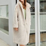 Christmas Gift Fashion Macaron Color X-Long Faux Mink Fur Coat Women Winter Warm Single Breasted Hooded Jacket Coats Casual Soft Overcoat Femme