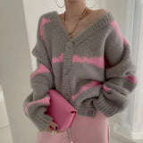 Christmas Gift New Y2K 2022 Women's Autumn Winter Sweater Elegant Cardigans Oversized Striped Vintage Knitwear Lady Tops SWC7146