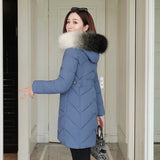 Kukombo Winter Jacket Women Parka Fur Collar Casual Hooded Slim Long Coat Fashion Female Jacket Cotton Padded Warm Outwear 8 Color