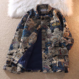 Kukombo Bear Print Y2k Jacket Women Spring Autumn Loose Design POLO Collar Couple Baseball Jackets Female 2022 New