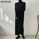 Christmas Gift BGTEEVER Turtleneck Full Sleeve Oversized Knit Dress Female 2021 Winter Vestidos Casual Thick Twisted Women Long Sweater Dress