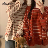 Christmas Gift Korean Striped Print Women's T-Shirt Stylish Loose Long Sleeve Round Neck Teeswomen College Style Plus Size Spring Tops Ladies