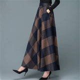 Kukombo Vintage A-Line High Waist Woolen Skirts Autumn Winter Fashion Women's Wool Maxi Skirts Female Casual Long Streetwear