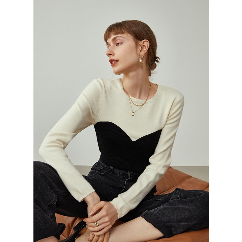 Christmas Gift FANSILANEN 2021 Sweaters For Women Fake Two-piece Sweater Women Temperament Stitching Pullover Female Slim-fit Long-sleeved Top