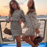 Christmas Gift  New 2021 Women Summer Autunm Dresses Floral Printed Vintage High Waist Korean Package Hip Lady Mini Dresses DR21107