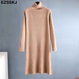 Christmas Gift 2021 Autumn Winter long thick Sweater Dress Women turtleneck long Sleeve straight maix Dress female girl warm long dress