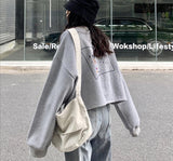 Kukombo Letter Printing Sweatshirt Women O Neck Long Sleeve Casual Loose Crop Tops Korean BF Style Hoodies Outerwear xj0809