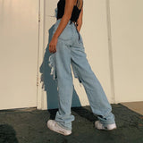 Ripped Straight Women's jeans Baggy Vintage High Waist Boyfriends Mom Denim Distressed Streetwear 2022 Female