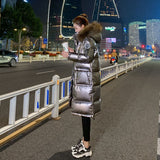 Christmas Gift 2021 New Winter Fashion Big Fur Collar Bright Face Down Padded Jacket Women Mid-length Over-the-knee Thick Coat Winter Jackets