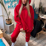 Christmas Gift Casual Women Fleece Hoodie Two Piece Sets Oversize Pullover Sweatshirt And Elastic Pencil Pant Suits Fashion Female Sport Outfit