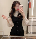 Christmas Gift Winter Sundress Vintage Dress Sleeveless Suits Women Dresses Female Lace Blouse Suits Robe Femme Vestido Women Two Piece Outfits