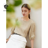 Christmas Gift FANSILANEN Office Lady Square Neck Shirt Women's Summer Thin French Chic Top Design Niche 100% Cotton White Shirt Women Blouses