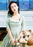 Kukombo Women Elegant Holiday Party Dress Spring Green Retro Evening Dresses Lady Sexy Square Neck Lace Embroidered Vestidos High Qualit