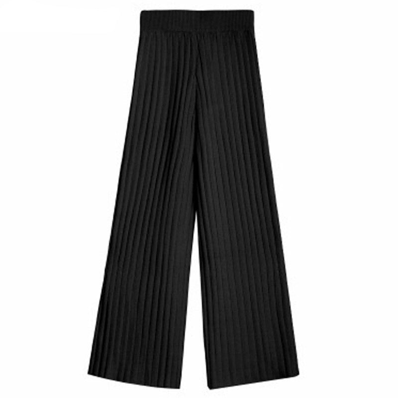 Christmas Gift  Casual Warm Loose Floor-length Sweater Pants for Women Autumn Winter High Waist Wide Leg Knitted Trousers Femme 2021