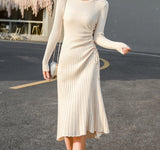Kukombo Christmas Gift autumn winter A-LINE sweater dress elegant knit Drawstring dress women slim midi dress Female  chic knit elegant dress