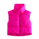 Christmas Gift 2021 Women Fashion Brown Cropped Vest Coat Female Stand Collar Zipper Waistcoat Ladies Casual Outerwear