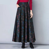 Kukombo Vintage A-Line High Waist Woolen Skirts Autumn Winter Fashion Women's Wool Maxi Skirts Female Casual Long Streetwear
