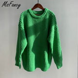 Christmas Gift Msfancy Fall Sweaters Women Korean Fashion Blue O-neck Knitted Oversized Pullovers 2021 Long Sleeve Casual Tops