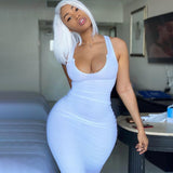 Christmas Gift Women Knit Bodycon Midi Maxi Dress Sleeveless Tank Bandage Ribbed V-neck Elastic Pencil Long Dresses 2023 New
