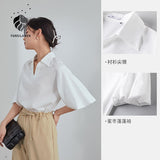 Christmas Gift FANSILANEN White Khaki V-neck French Lantern Sleeve Shirt Pullover White Short Sleeve Women Tops 2021 New Summer Women Clothes
