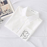 Kukombo Summer Cute Rabbit Women Blouses Shirt Short Sleeve White Tops With Tie Bow Japanese Korean JK Style Female Shirts Lapel Blouses