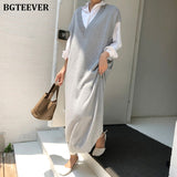 Christmas Gift BGTEEVER Chic Casual Winter Oversize Straight Sleeveless Sweater Dress Women Thick Knit Long Dress Female Knitted Vest Dress