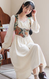Kukombo French Romantic Dresses For Women 2022 Autumn Oil Painting Retro French Lace Square Collar Dress Elegant Robe Femme Vestidos