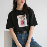 Christmas Gift Hirsionsan Aesthetic Printed T Shirt Women 2021 New Soft 1005 Cotton Balck Summer Tops O-neck Cusual Short Sleeve Female Tees