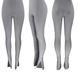 Kukombo Women Solid Chic Pants Casual Skinny Slit Sport Trousers Long Pants