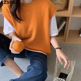 Christmas Gift casual spring autumn oversize sweater vest Women basic loose O-neck sleeveless Sweater tank top female