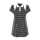 Kukombo Short Sleeve Dress Women Argyle Above Knee Hollow Out BF Casual Slim Clothes Chic Sexy Streetwear Mujer Fashion Design Students