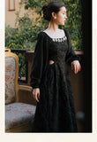 Kukombo Summer Rose Jacquard Rhinestone Square Neck Fashion Dress Black High Waist Hollow Sexy High Quality Dresses For Party Vestidos