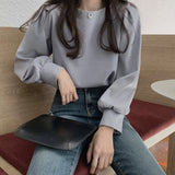 Kukombo Puff Sleeve Blouses Shirt Women Autumn Solid All-Match Elegant Female Pullover Tops Chic Ulzzang Fashion Outwear Shirt Vintage