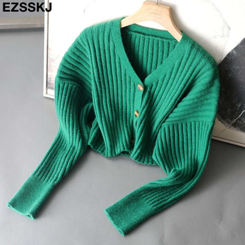 Christmas Gift cashmere croped v-NECK Sweater Cardigans Women Autumn winter Casual  batwing Sleeve Sweater For women Female Chic Jumpers