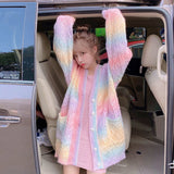 Kukombo  Rainbow Knitted Cardigan Women Autumn winter Sweet Kawaii Sweater Coat Female long Korean Button Down Cardigan Fall 2022 Women