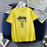 Christmas Gift 2021 Couple Outfit Printing Collarless Youth Leisure Grey Straight Tube Summer Ordinary Short Sleeve Cotton Men's Women Wear New