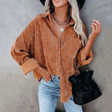 Christmas Gift Autumn Corduroy Jacket Woman Long Shirt Jacket Women Button Coat Jackets Women Fashion Overshirt Loose Coat Female 2021