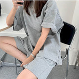 Kukombo 2022 Spring And Summer Korean White Short Sleeve T-shirt Shorts Two-piece Suit Women Loose High Waist Casual Sports Top Pants