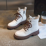 Kukombo British Style Martin Boots 2021 New Women's Short Shoes Brown Black Grey Platform Autumn Spring Rubber Fashion Lace-up