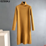 Christmas Gift 2021 Autumn Winter long thick Sweater Dress Women turtleneck long Sleeve straight maix Dress female girl warm long dress