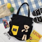 Kukombo Fashion Bear Doll Bag Canvas Women's Bag New 2022 Large Capacity Cute Bear Student Single Shoulder Bag Woman Tote Bag
