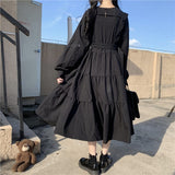 Kukombo Christmas Gift Gothic Style Dress Women Harajuku Gothic Lolita Goth Kawaii Dress Punk Cute Long Sleeve Black Midi Dress 2021 Emo Oversize