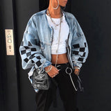 Christmas Gift 2021 Jean Jacket Women Denim Jackets Autumn Winter Loose Plaid Zipper Tops Streewear Hip Hop Coats Jackets Ladies Plus Size 5xl