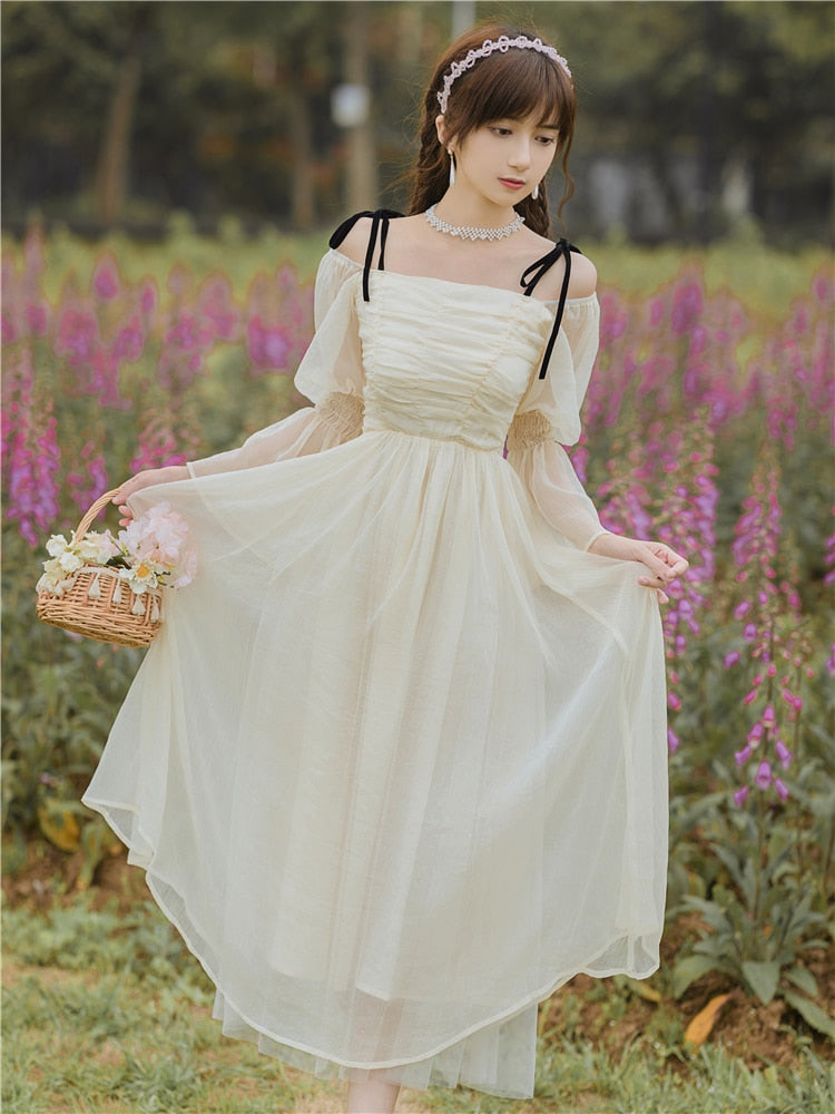 Kukombo Back to school outfit Cottage Style Chiffon Fairy Dress Women